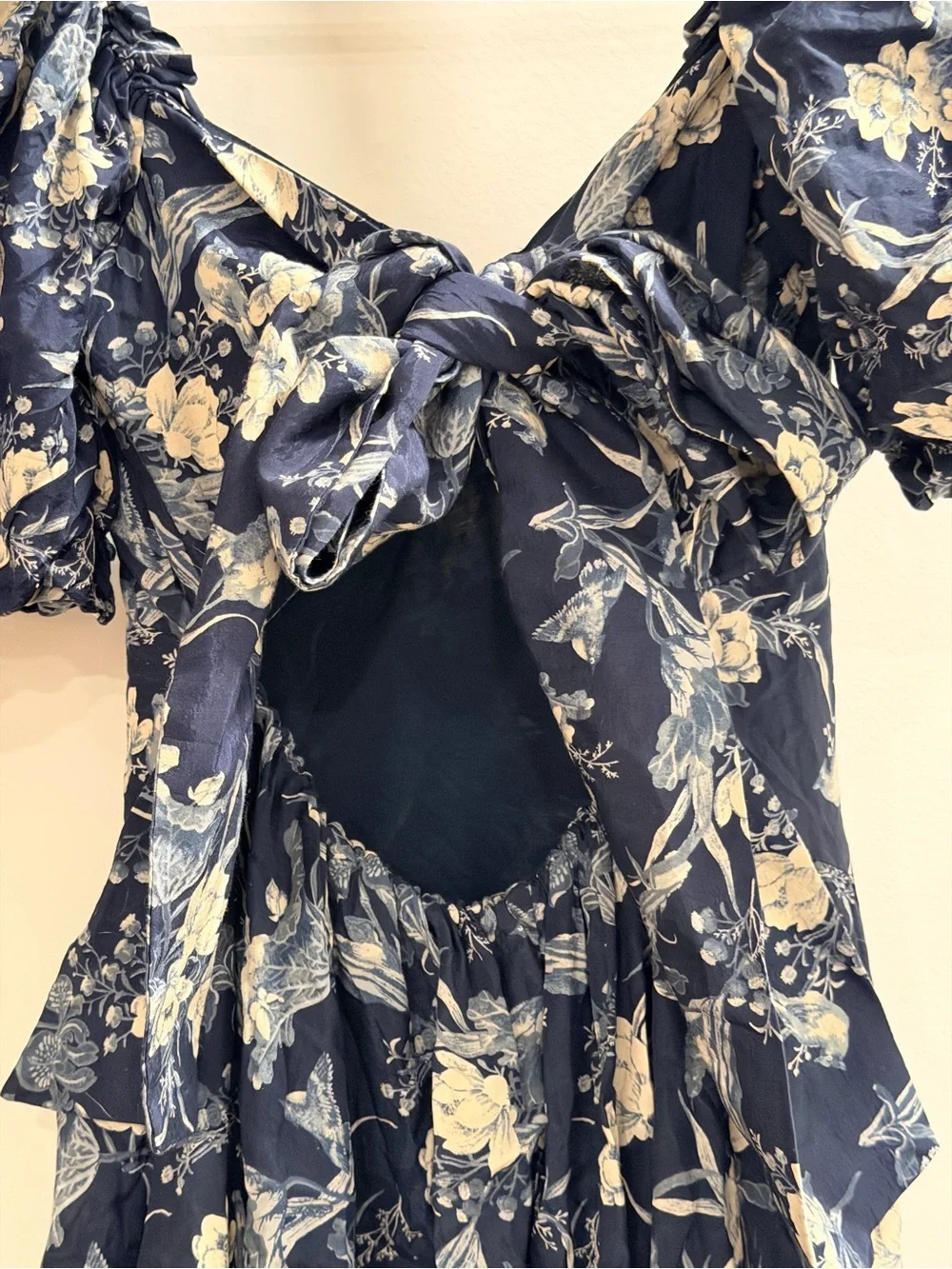 Abercrombie & Fitch Navy and White Floral Maxi Dress with Puff Sleeves